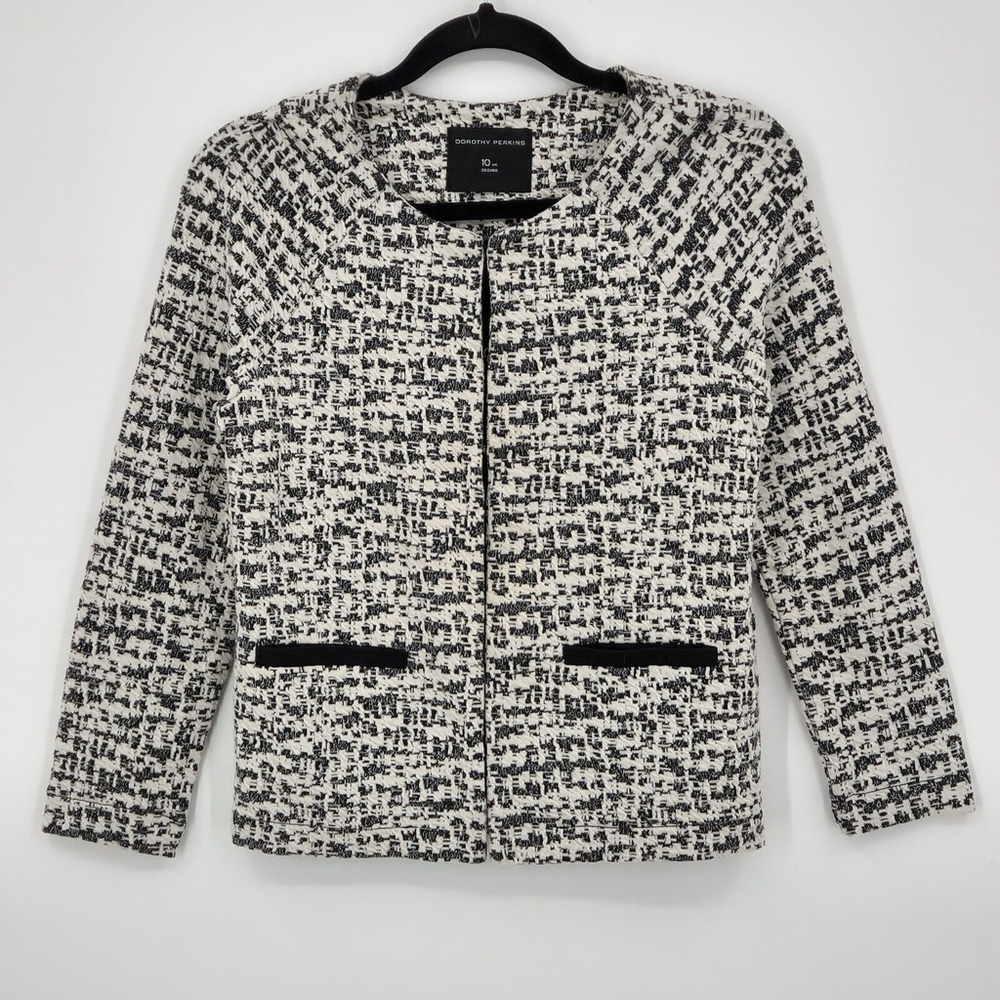 Dorothy Perkins Black White Houndstooth Lightweight Open Jacket Blazer